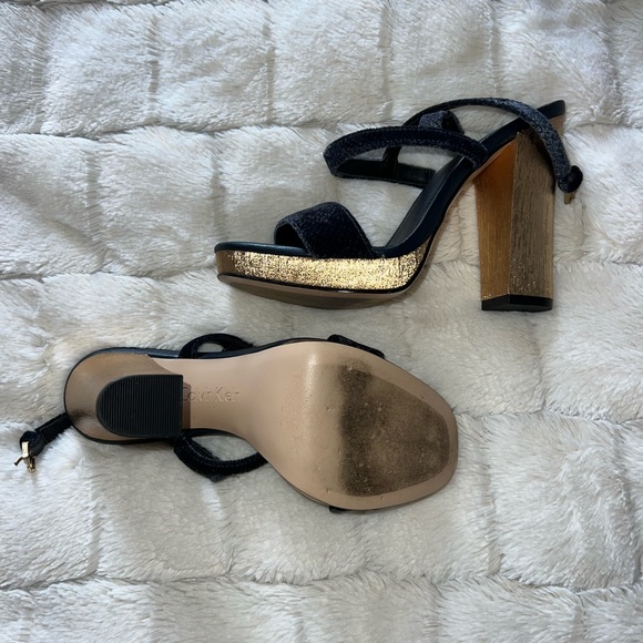 Navy blue and gold velvet Calvin Klein heels - Picture 3 of 3